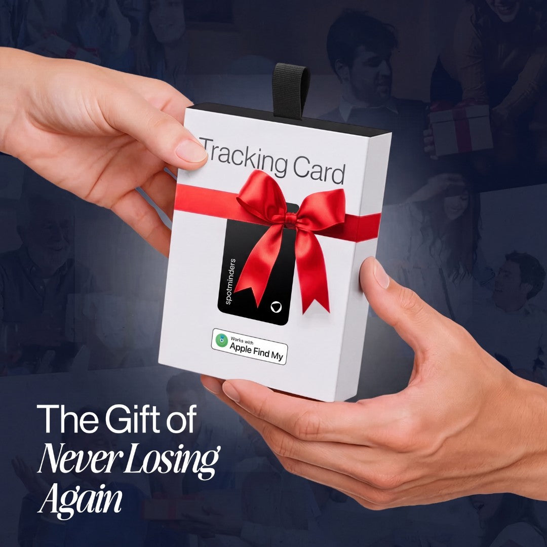 Spotminders Tracking Card gift box being handed over