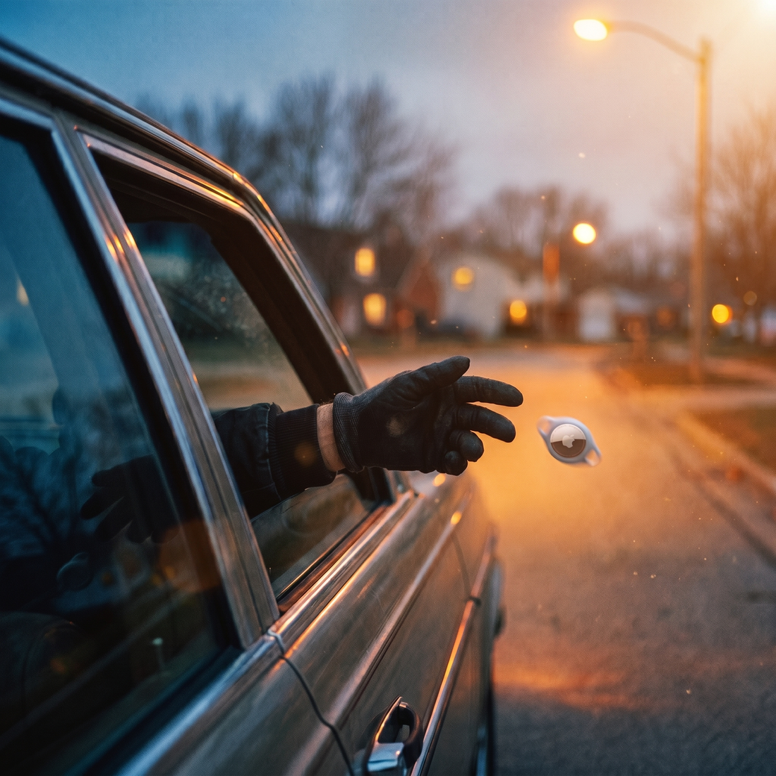 Spotminders card hidden in a car at night