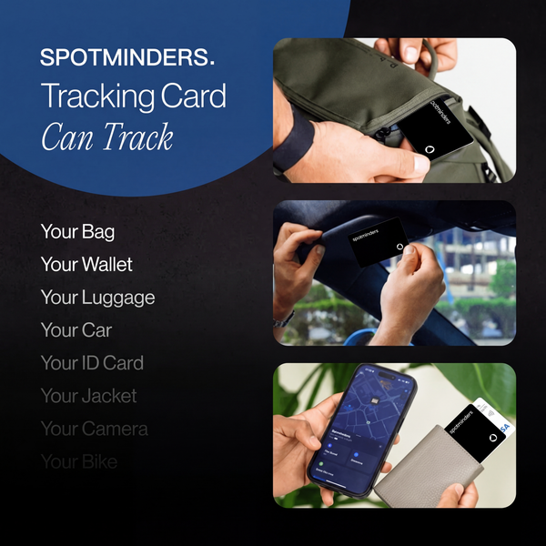 Tracking card used with wallets, bags and luggage
