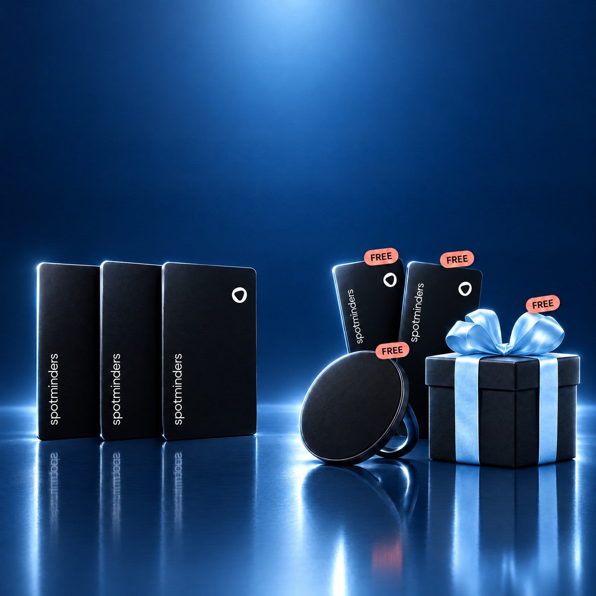 Three Spotminders cards, plus two free cards, a free wireless charger and a free gift