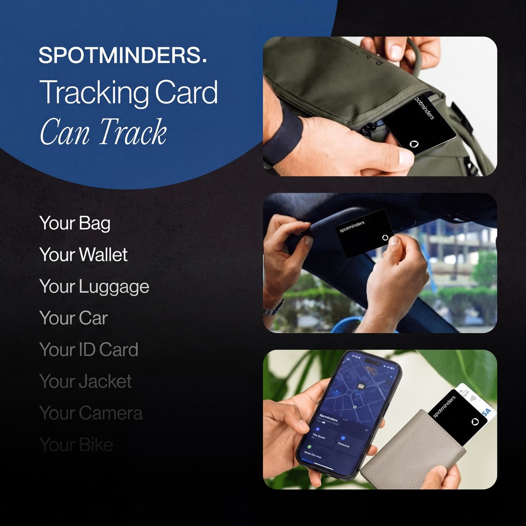 Spotminders Tracking Card in a wallet, phone, keys