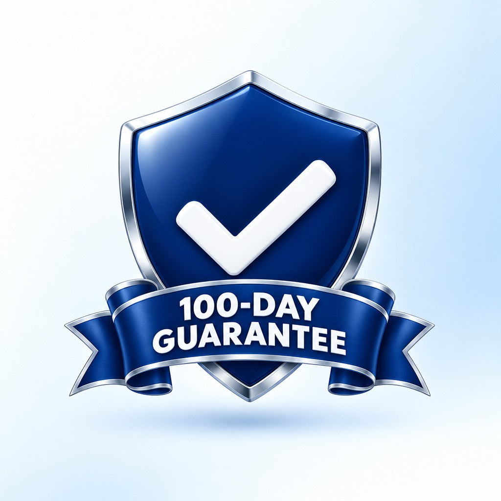 Navy shield with a 100-Day Guarantee ribbon